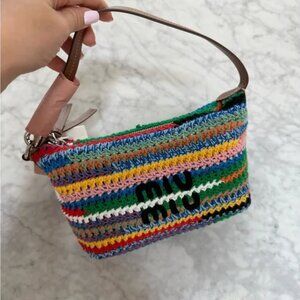 Miu Miu Multicolour Crochet Rainbow Pouch Bag
